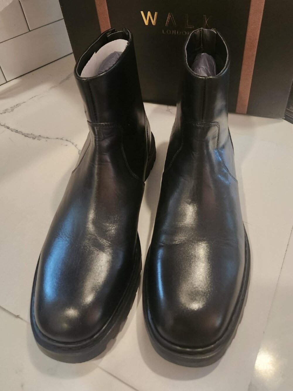 Walk London Ziggy Black Leather Rear-Zip Ankle Boots Men's 10